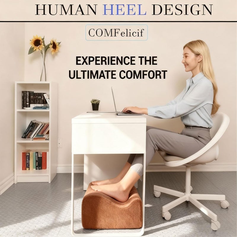 COMFelicify Foot Rest for Under Desk at Work, Ergonomic Under Desk Footrest with Washable Cover, Memory Foam Foot Stool for Office Chair & Gaming Chair, Back & Hip Pain Relief, Brown - Image 2